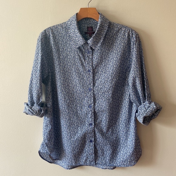Liberty of London Tops - Liberty Art Fabrics Pepper Fitted Shirt Blue Floral Size Large